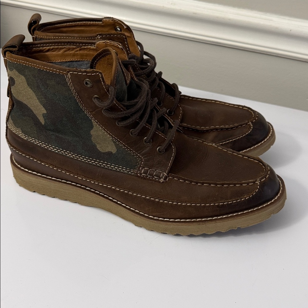 Lucky Brand Men's Brown Leather Camo Moc Toe Boots